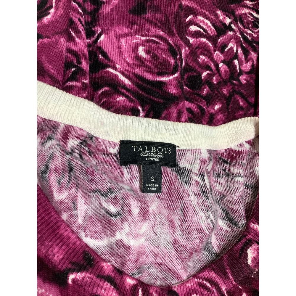 Talbots Red Rose Print Cardigan Size S Petites - Vibrant, Elegant, Layering - Picture 4 of 7